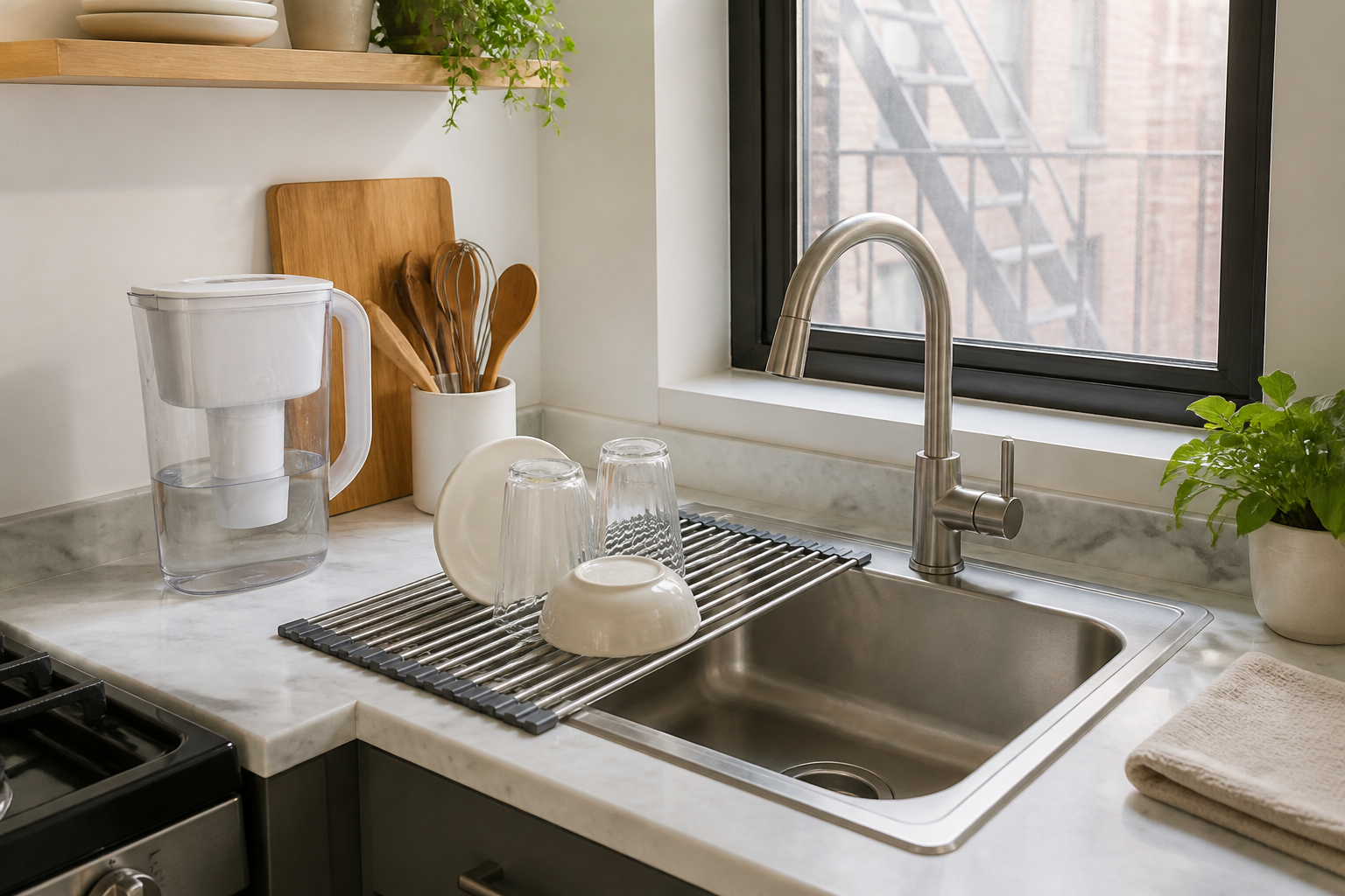 Small kitchen apartment essentials under $25 by a rental sink